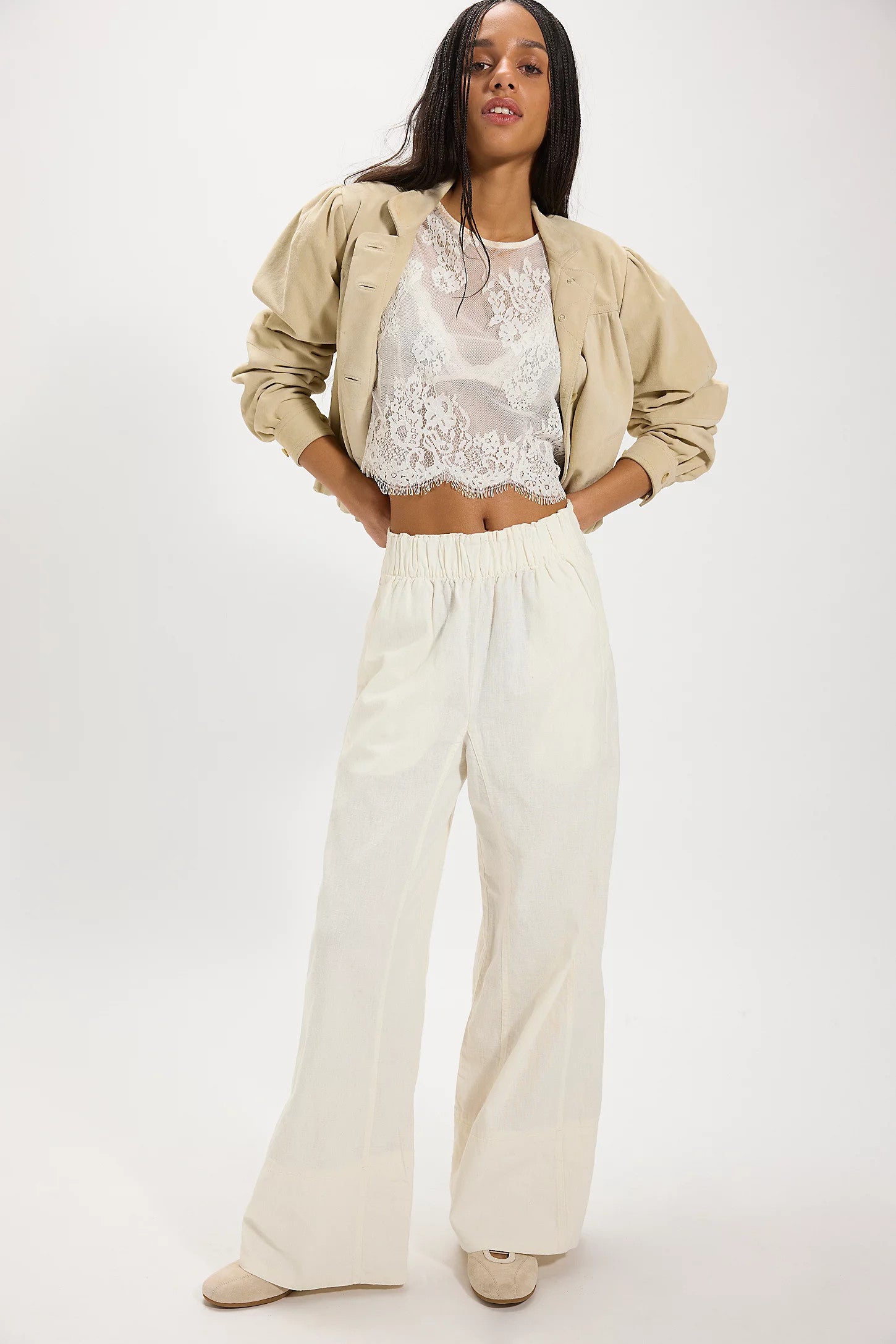 Free People Days End Linen Pull On Pants Clean Ivory