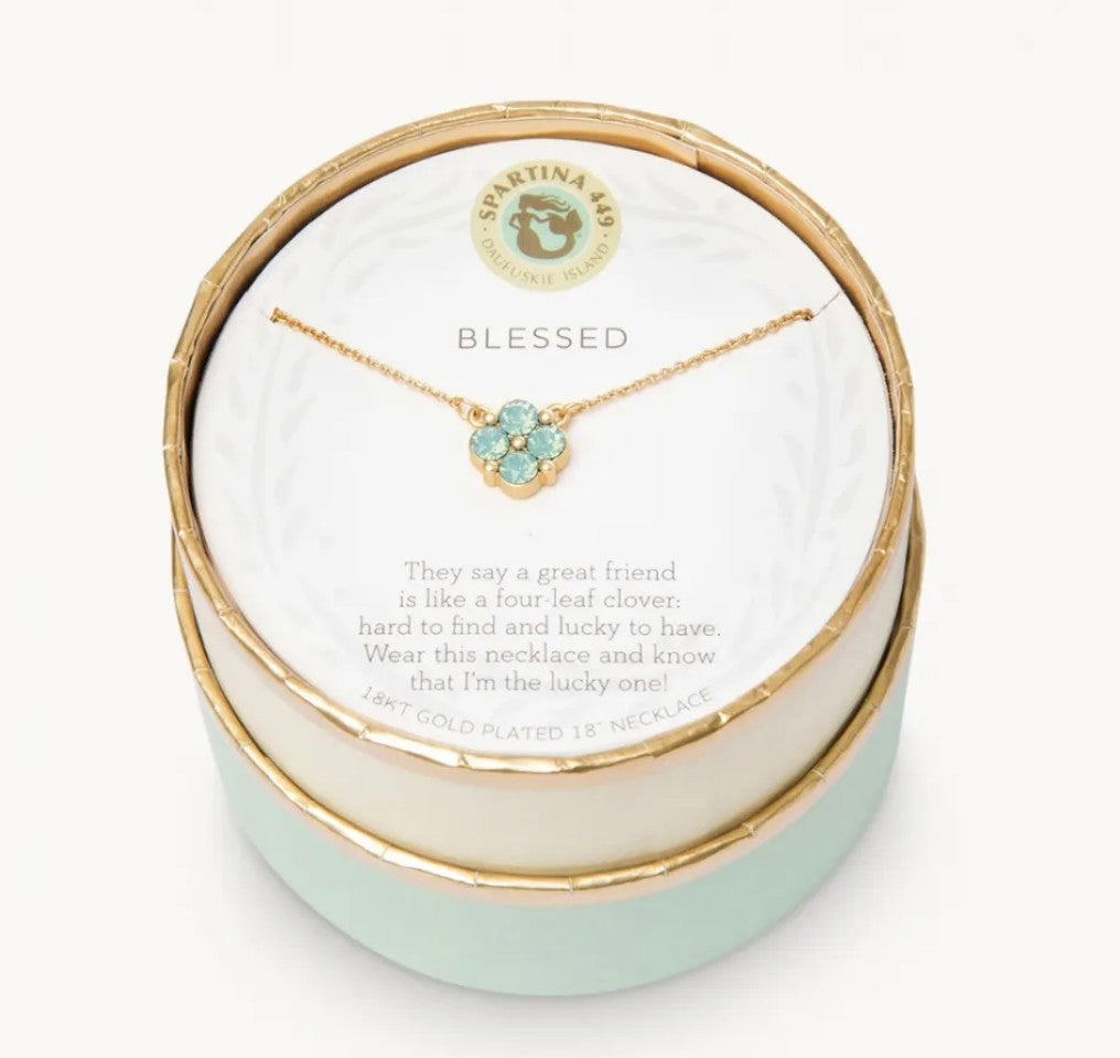 Spartina Blessed Sea Foam Clover Sea La Vie Necklace Gold
