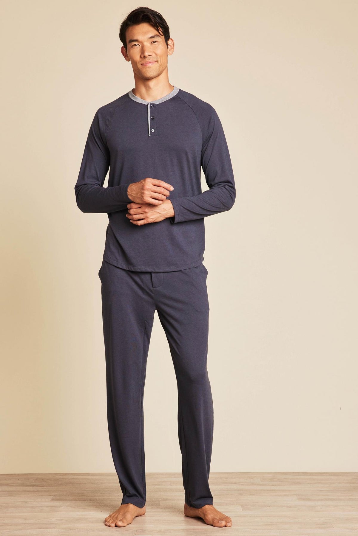 Barefoot Dreams Malibu Collection Triblend Henley Top Indigo