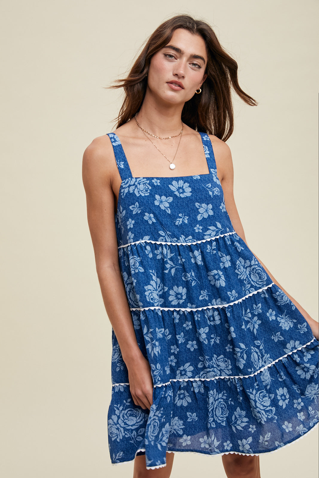 Shaddow and Fish Chloe Floral Tiered Dress Blue
