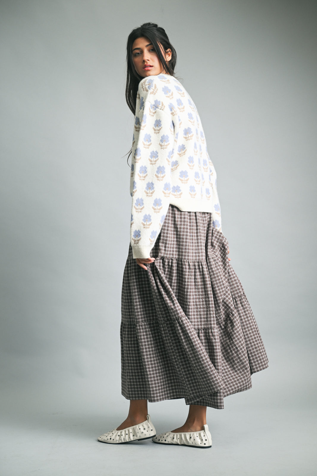 Shaddow and Fish Trisha Sweater Cardigan Cream/ Blue