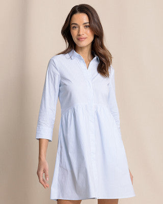 Southern Tide Cara Brrr Stripe Dress Cerulean