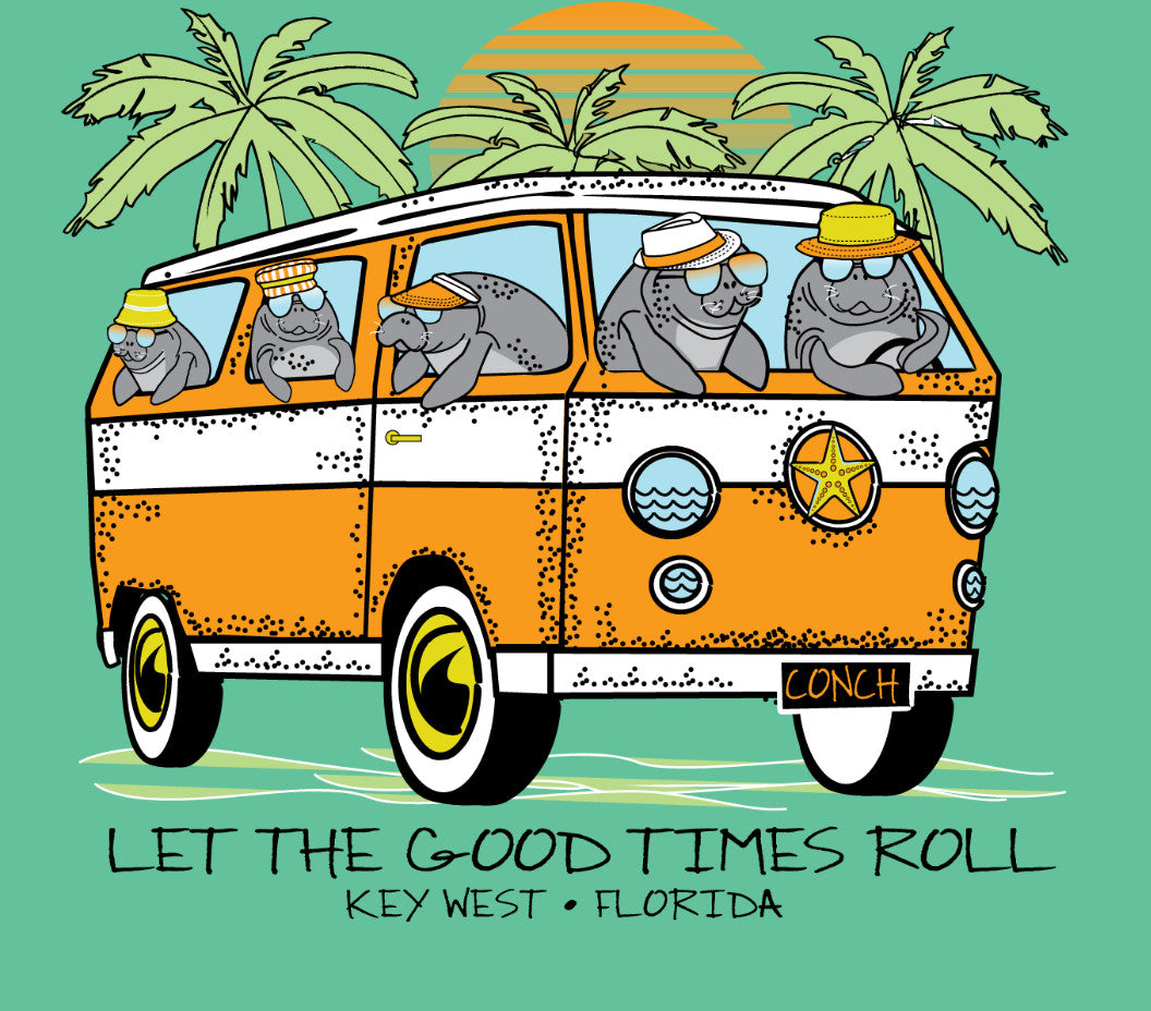 Shaddow and Fish Road Again Let The Good Time Roll Key West SS Tee Seafoam