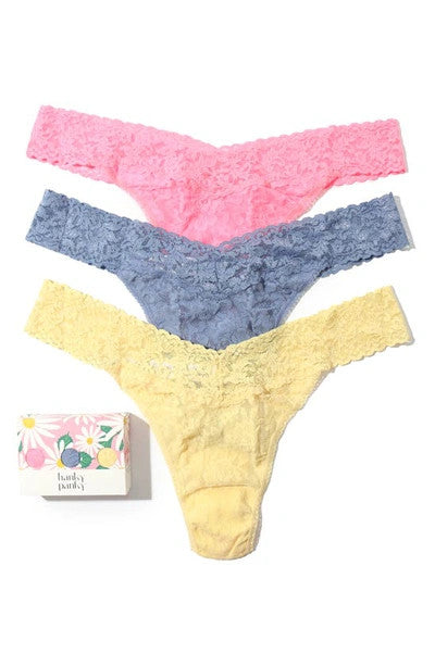 Hanky Panky 3 Pack Original Rise Thong Peach Fizz/Chambray/ Buttercup