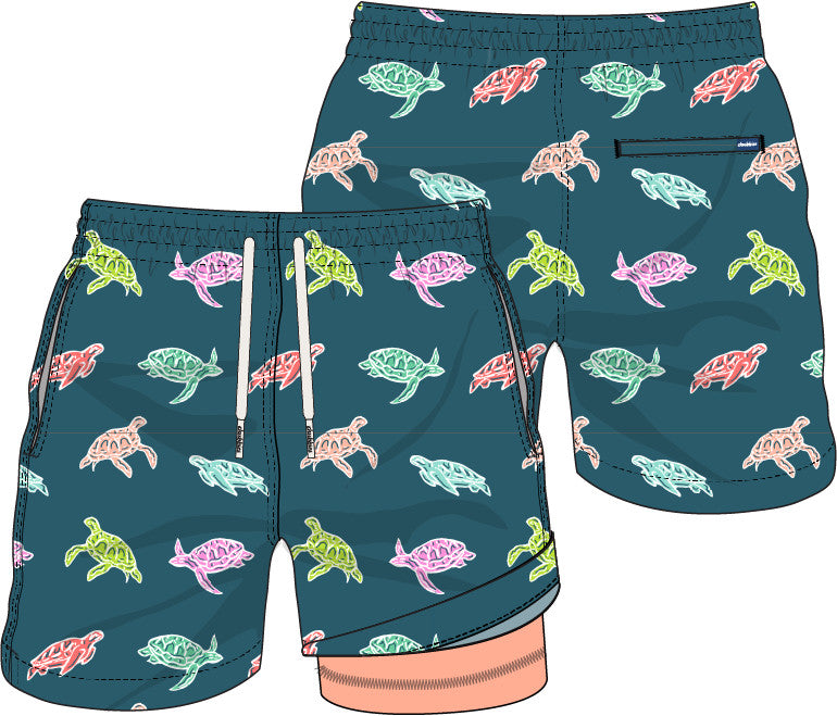 Chubbies The Turtally Awesomes 5.5" Classic Lined Swim Trunk Teal