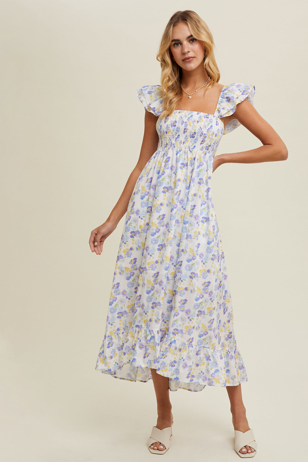 Shaddow and Fish Dixie Floral Ruffle Midi Dress