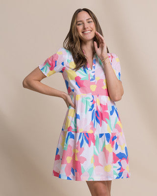 Southern Tide Mina Floral Printed Dress Classic White