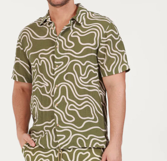 Salty Weekend Asher Linen Printed SS Button Down