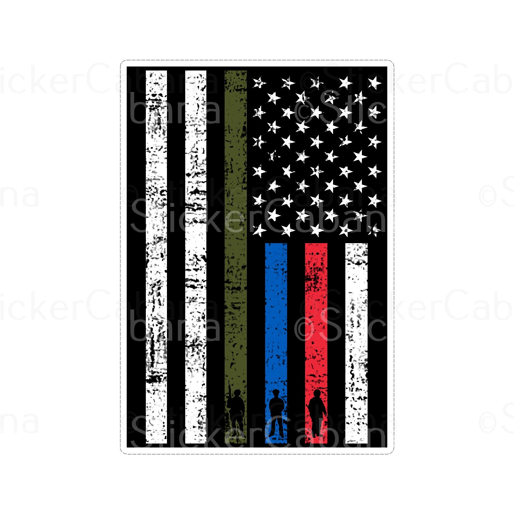Sticker Cabana Red Blue Green Stripe USA Large Sticker
