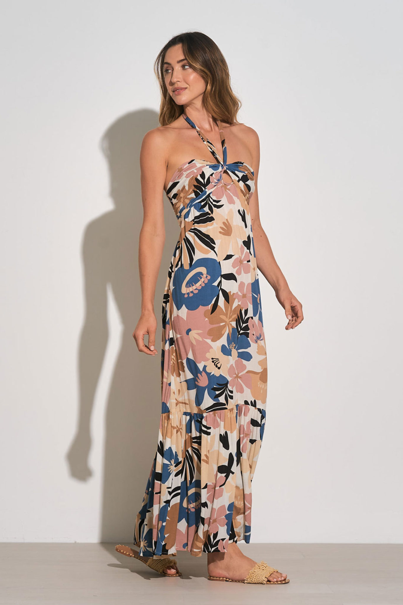 Elan Maxi Halter Tiered Dress